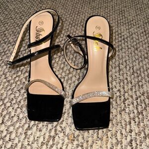 Shein Black Strappy Heels with Rhinestone Detail
